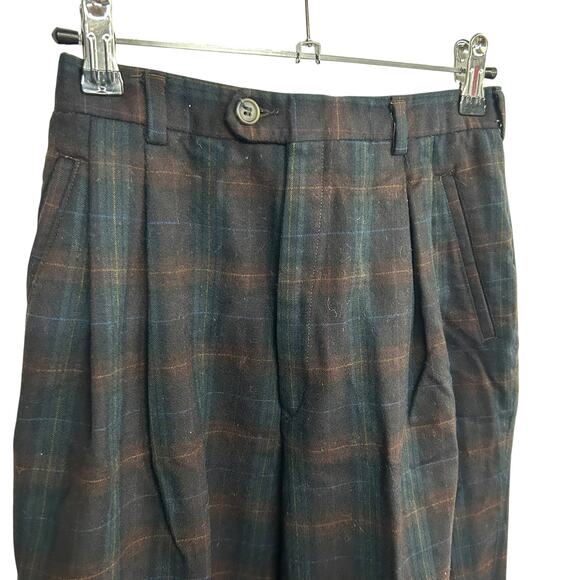 Vintage Lady Nash Plaid Wool Pleated Trousers Sz 8 Dark‎ Academia Classic - Picture 2 of 8